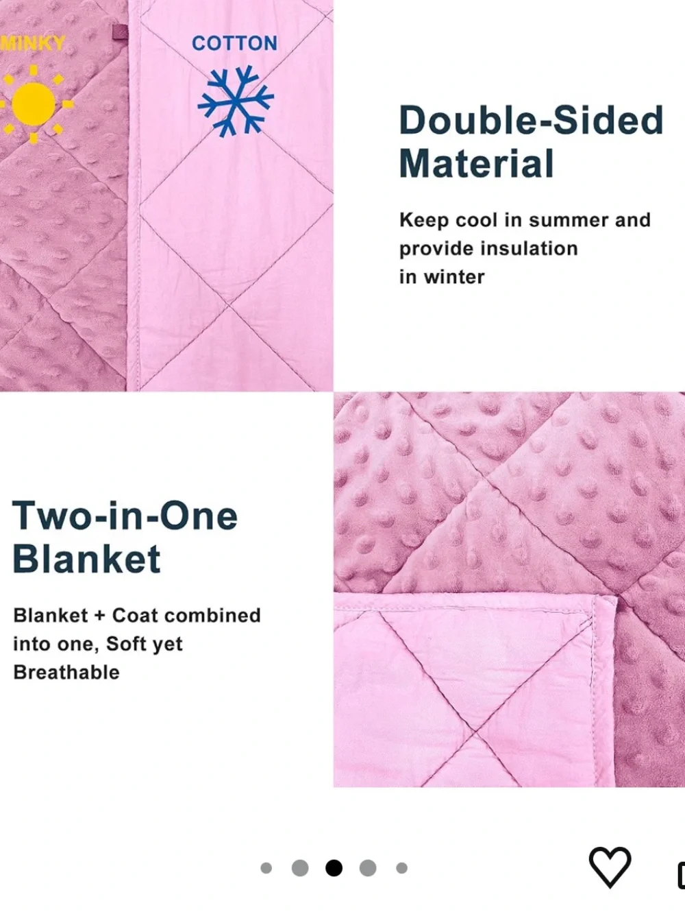 Pink Minky Cotton Sensory Weighted Blanket 3 lbs Kids washable